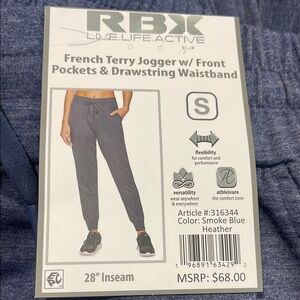 RBX French Terry Blue Heather Jogger W/ Front Pockets & Drawstring Waistband NWT